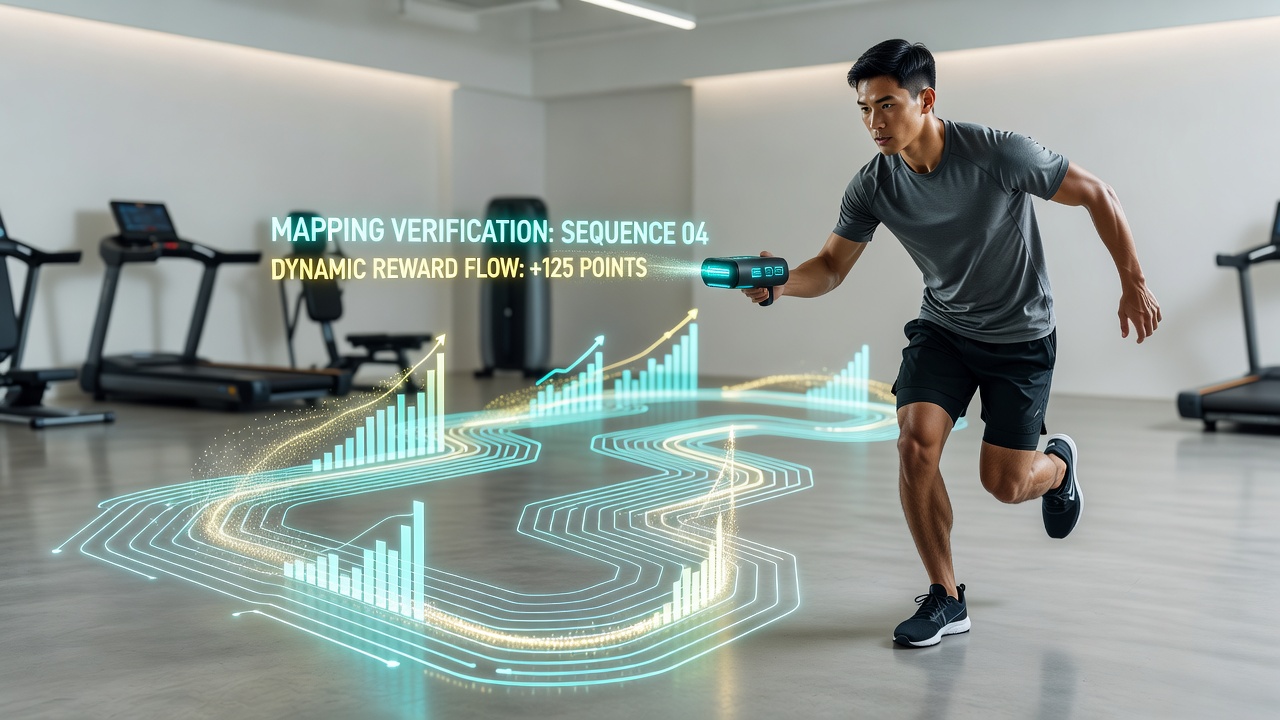 Diagram illustrating dynamic reward flow mapping across verification stages in athletic projection software