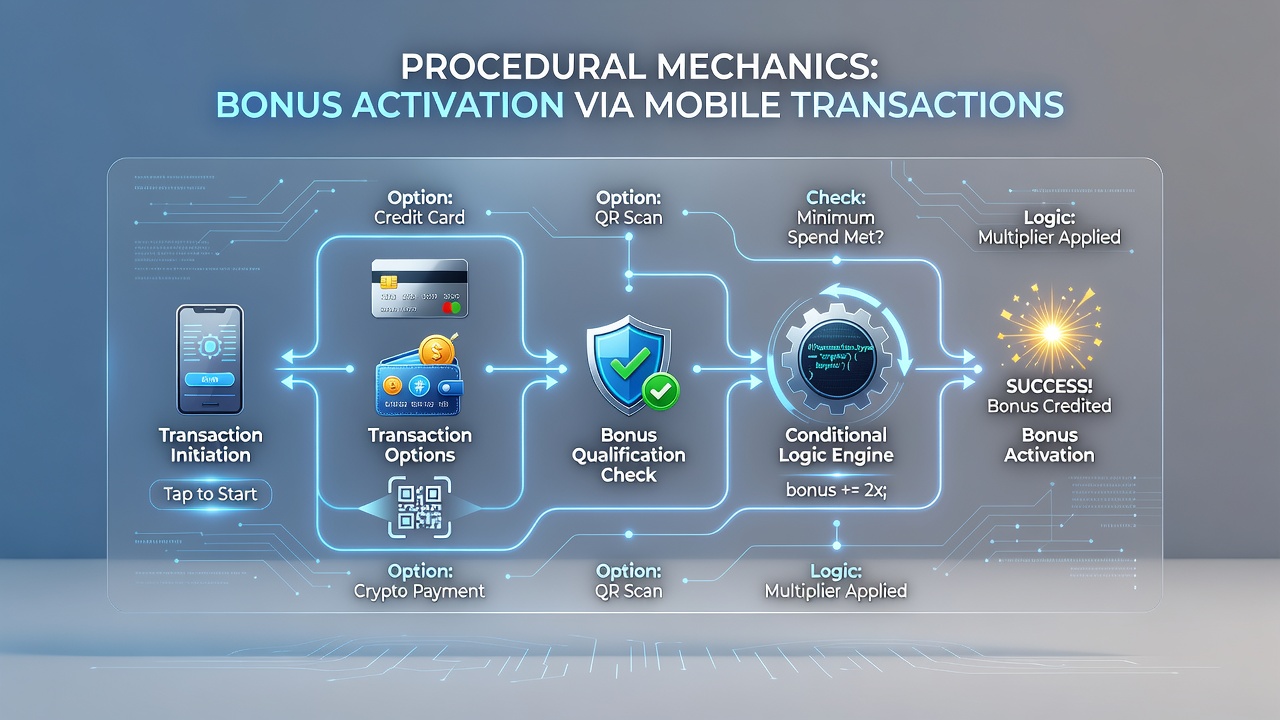Mobile transaction interface showing bonus activation steps across payment methods