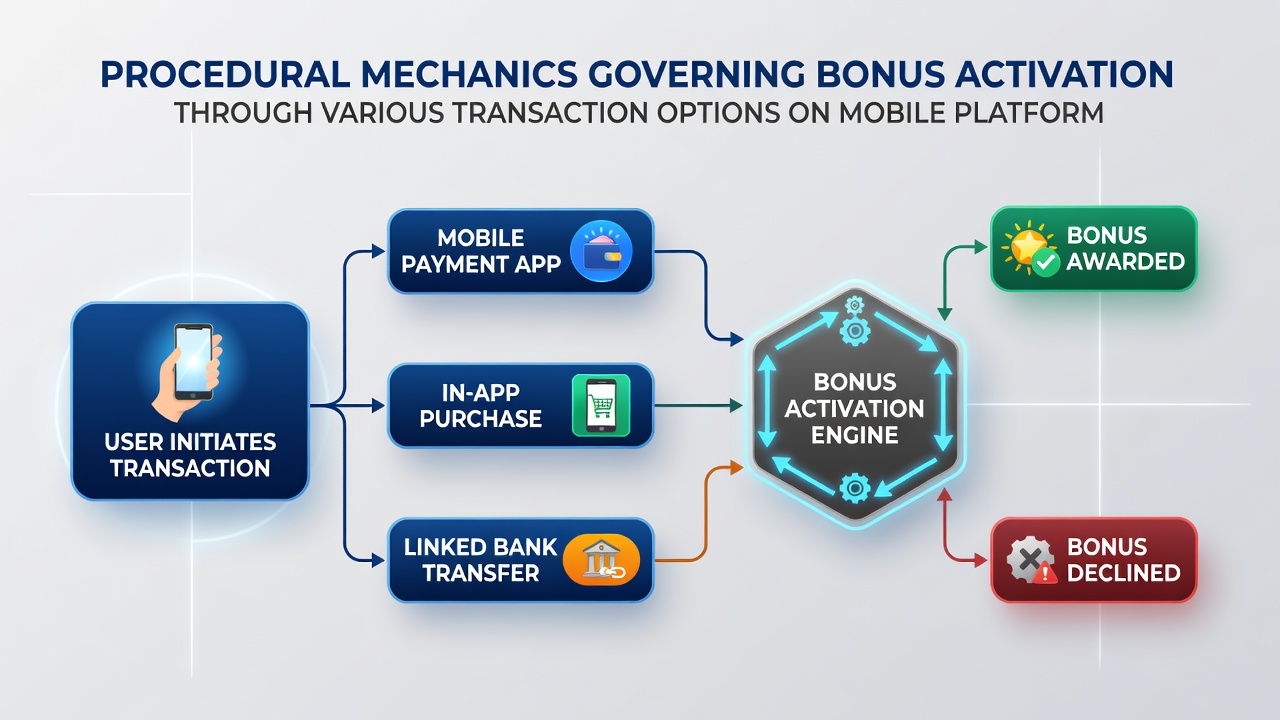 Flowchart of bonus activation procedures linked to mobile payment options
